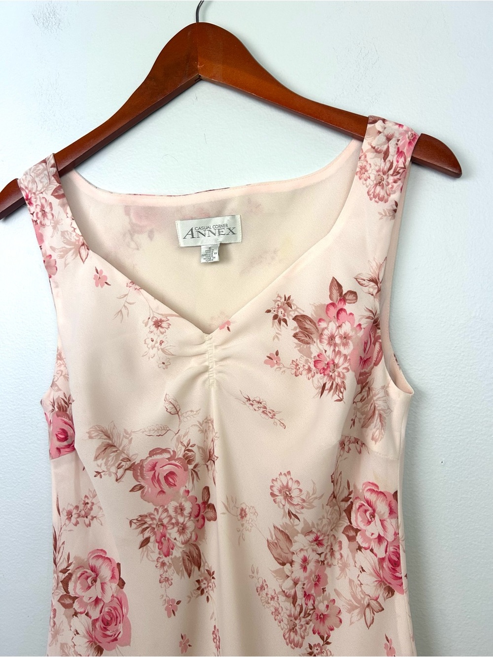 Casual corner annex vintage sleeveless midi  dress 8 floral Blush pink V-Neck - Picture 5 of 11